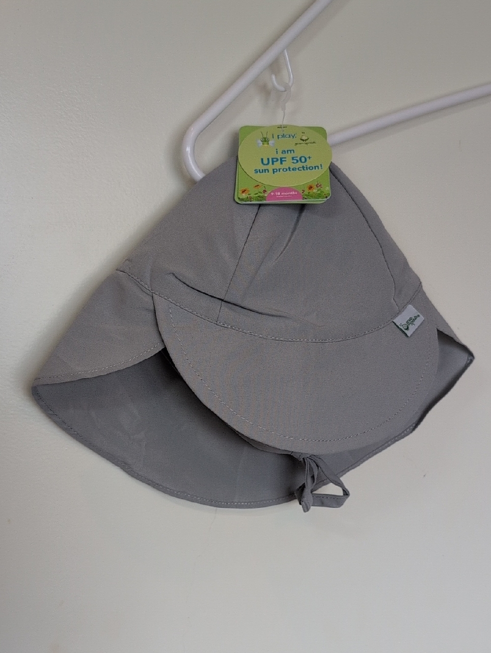 NEW Green Sprouts Gray Kids Sun Hat with Neck Flap 9-18mo